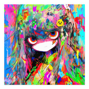 Anime Girl Abstrakt Colorful Fotodruck