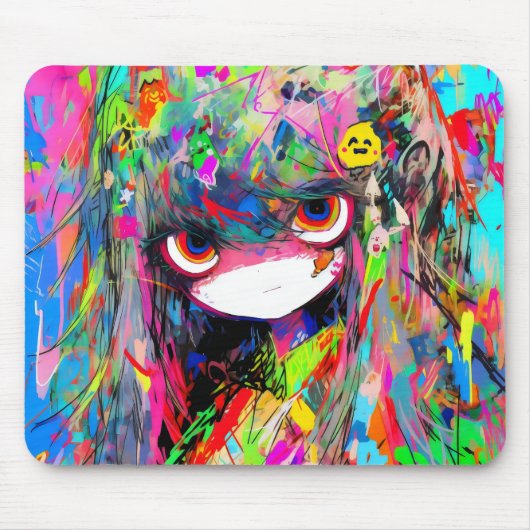 Anime Girl Abstrakt Colorful Mousepad (Vorne)
