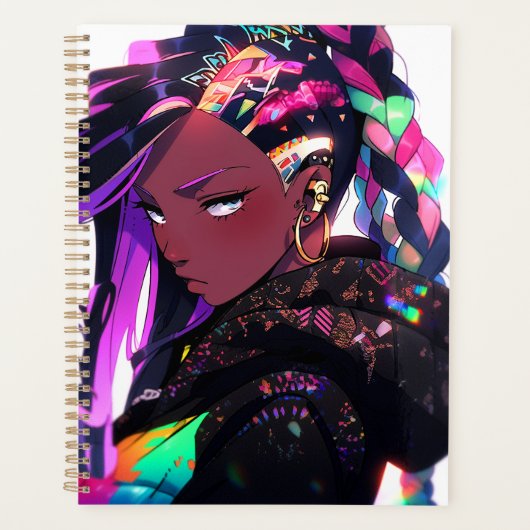 Anime Girl African American Art Planner Planer (Vorderseite)