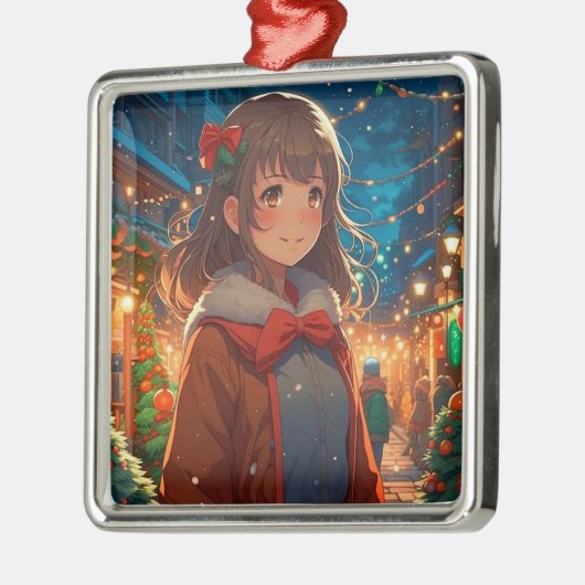 Anime Girl am Weihnachtsabend Ornament Aus Metall (Links)