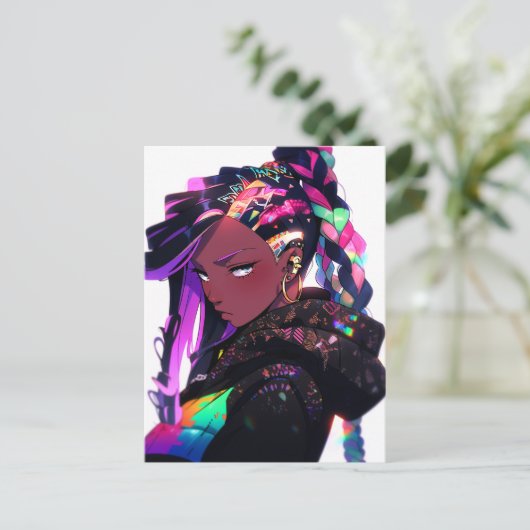 Anime Girl American Art Postkarte (Stehend Vorderseite)