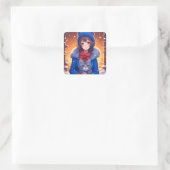 Anime Girl and a Kitten Winter Christmas Quadratischer Aufkleber (Tasche)