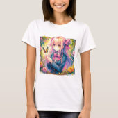 Anime Girl and Butterfly Wassercolor T-Shirt (Vorderseite)