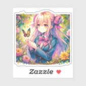 Anime Girl and Butterfly Wasserfarben Kunst Aufkleber (Blatt)