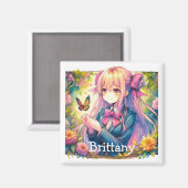 Anime Girl and Butterfly Wasserfarben Kunst Magnet (Vorderseite/Rückseite)