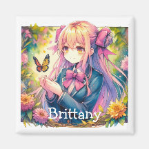 Anime Girl and Butterfly Wasserfarben Kunst