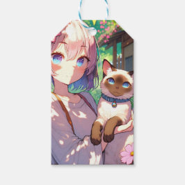 Anime Girl and Siamese Cat To and From Birthday Geschenkanhänger