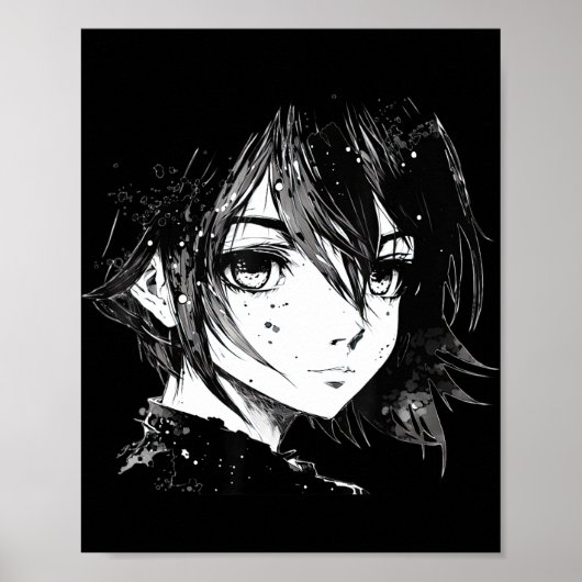 Anime Girl Anime Eyes Ink Sketch Zeichnend für G Poster (Vorne)