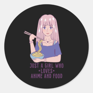 Anime Girl Anime & Food Lover Runder Aufkleber