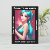 Anime Girl Anpassbare Party Einladung (Stehend Vorderseite)