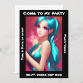 Anime Girl Anpassbare Party Einladung (Vorne/Hinten)