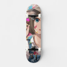 Anime Girl auf Skateboard, Anime Girl Skateboard,