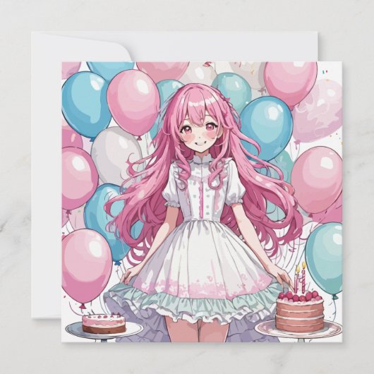 Anime girl Birthday B Einladung (Vorderseite)