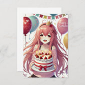 Anime Girl Birthday Einladung (Vorne/Hinten)