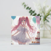 Anime Girl Birthday Einladung (Stehend Vorderseite)