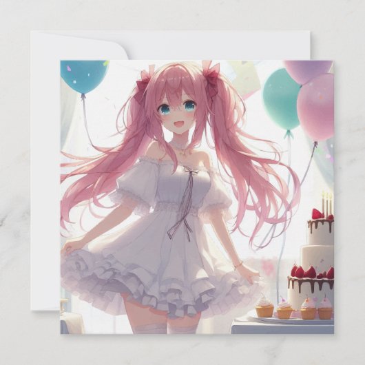 Anime Girl Birthday Einladung (Vorderseite)