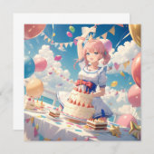 Anime Girl Birthday Einladung (Vorne/Hinten)