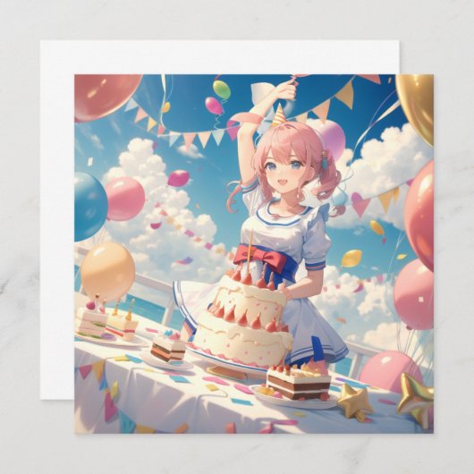 Anime Girl Birthday Einladung (Vorne/Hinten)