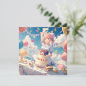 Anime Girl Birthday Einladung (Stehend Vorderseite)