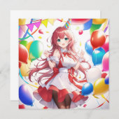 Anime Girl Birthday Einladung (Vorne/Hinten)