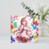 Anime Girl Birthday Einladung (Stehend Vorderseite)