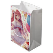 Anime girl Birthday Medium Geschenktasche Mittlere Geschenktüte (Vorderseite Schrägansicht)