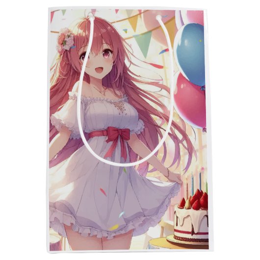 Anime girl Birthday Medium Geschenktasche Mittlere Geschenktüte (Vorderseite)