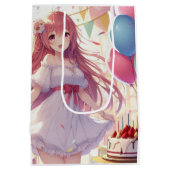 Anime girl Birthday Medium Geschenktasche Mittlere Geschenktüte (Rückseite)