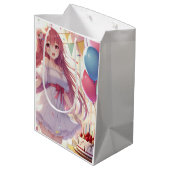 Anime girl Birthday Medium Geschenktasche Mittlere Geschenktüte (Rückseite Schrägansicht)