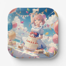 Anime Girl Birthday Pappteller