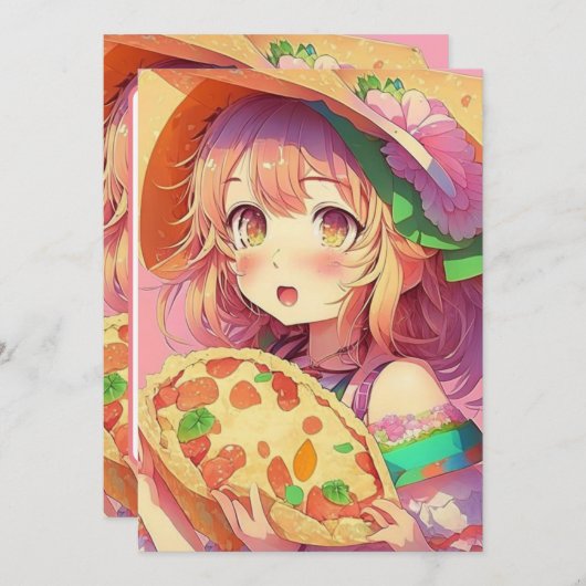 Anime Girl Birthday Pizza Party Einladung (Vorne/Hinten)