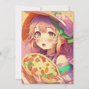 Anime Girl Birthday Pizza Party Einladung