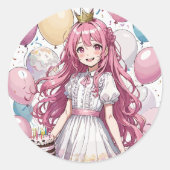 Anime girl Birthday Runder Aufkleber (Vorderseite)