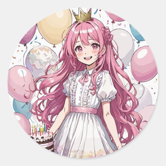 Anime girl Birthday Runder Aufkleber (Vorderseite)
