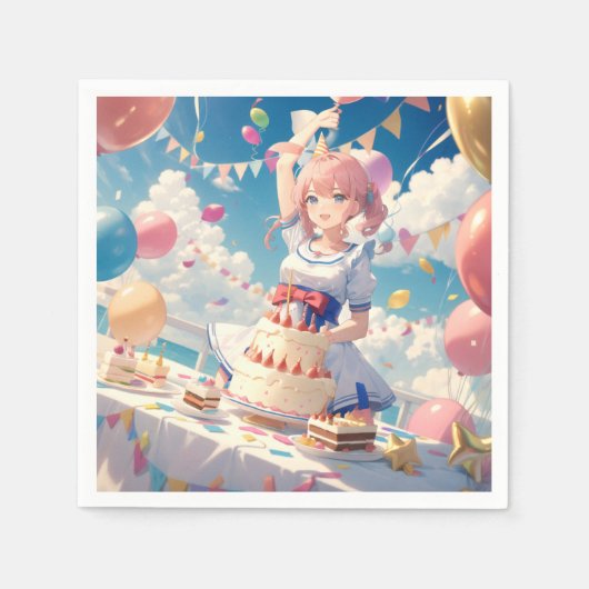 Anime Girl Birthday Serviette (Vorderseite)