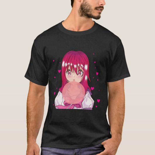 Anime Girl Blflüge Bubble Japanisch Ästhetik Otaku T-Shirt (Vorderseite)