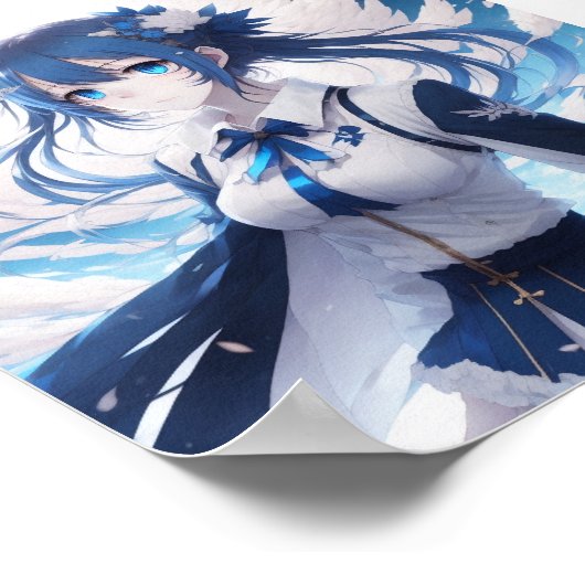 Anime girl blue-white artwork Poster (Ecke)