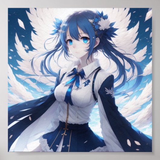 Anime girl blue-white artwork Poster (Vorne)