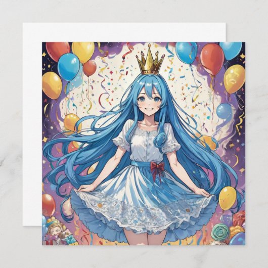 Anime Girl Blue zum Geburtstag Einladung (Vorne/Hinten)