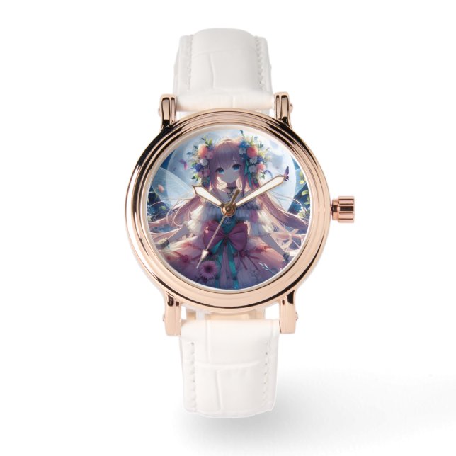 Anime Girl Blume Moon Fairy Armbanduhr (Vorderseite)