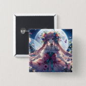 Anime Girl Blume Moon Fairy Button (Vorne & Hinten)