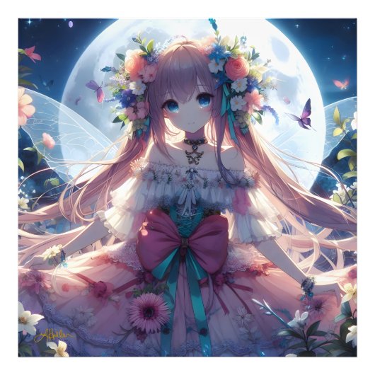 Anime Girl Blume Moon Fairy Fotodruck (Vorne)
