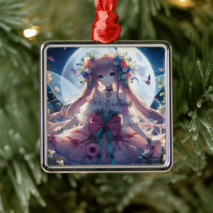 Anime Girl Blume Moon Fairy Ornament Aus Metall