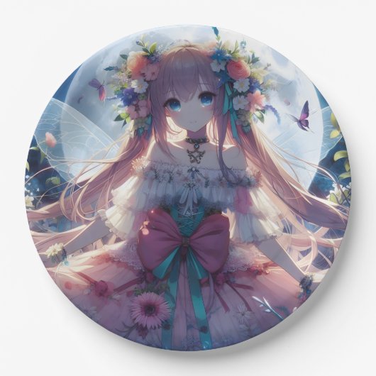 Anime Girl Blume Moon Fairy Pappteller (Vorderseite)