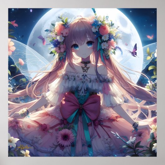 Anime Girl Blume Moon Fairy Poster (Vorne)
