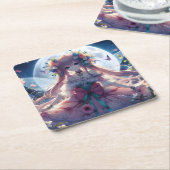 Anime Girl Blume Moon Fairy Rechteckiger Pappuntersetzer (angewinkelt)