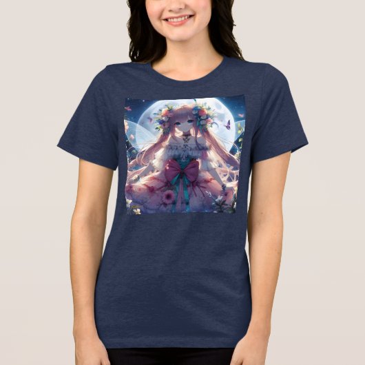 Anime Girl Blume Moon Fairy Tri-Blend Shirt (Vorderseite)