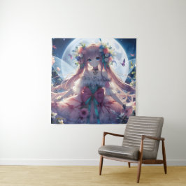 Anime Girl Blume Moon Fairy Wandteppich