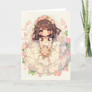 Anime Girl Bride Wedding Chibi Feiertagskarte