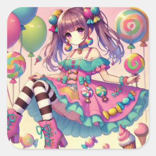 Anime girl Candy Geburtstag Quadratischer Aufkleber